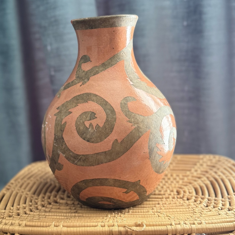 Vintage Stoneware Pottery Glazed with Carved Design Vase/Pot